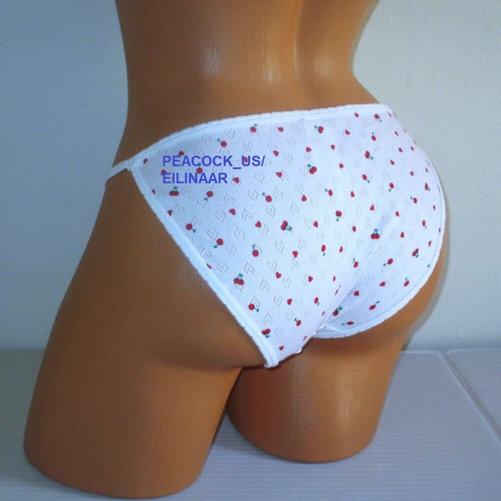 Victoria Secret PINK 100% Cotton String Bikini Panty White Red Cherry Hearts nwt